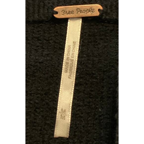 Free People Womens Ottoman Slouchy Tunic Sweater Medium Mock Neck Black Ribbed - Picture 3 of 16